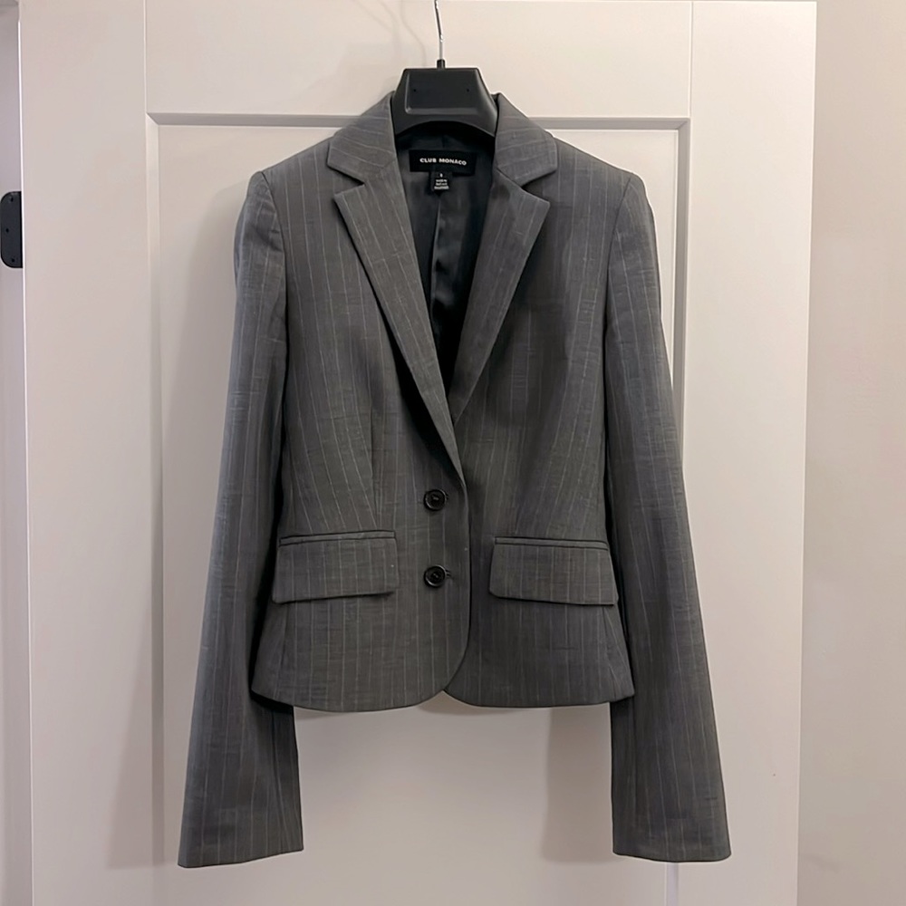 Grey pinstripe blazer | Club Monaco